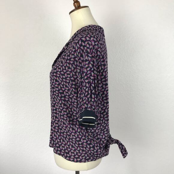 Zara Basic Pullover Shoe Print Tie Back V Neck Shirt - Picture 3 of 8